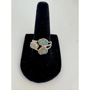 Vintage Simulated Sterling and Amber Ring